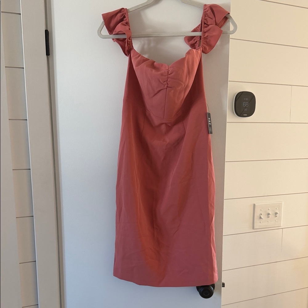 Express Dusty Rose Ruffle Strap Midi Dress
